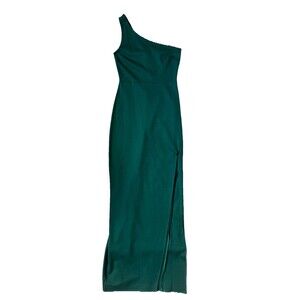 New Lulu’s Good Times Only Hunter Green One-Shoulder Maxi Dress Figure Fit Sz S